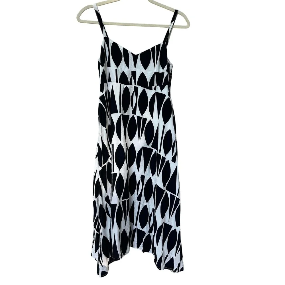 Millibon Strappy Oval Dress Medium Geometric Black White Boho Vacay Resort Sun - Picture 1 of 8